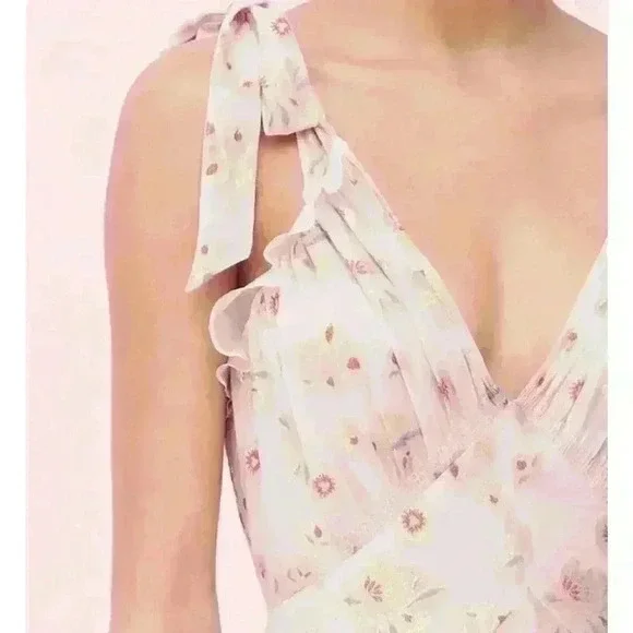 Rebecca Taylor Leander floral metallic clip midi dress in pink silk - Picture 4 of 13